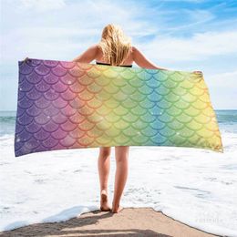 Modieuze buitenzwemmen badhanddoek zeemeermin strand handdoek creatieve afdrukken zonnescherm sjaal sneldrogende handdoeken 70 * 35cm T500673