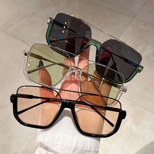 Modieuze retro grote vierkante zonnebril semi-metalen frame UV400 zonneschaduw damesmode merk ontwerp zonnebril bril 231226