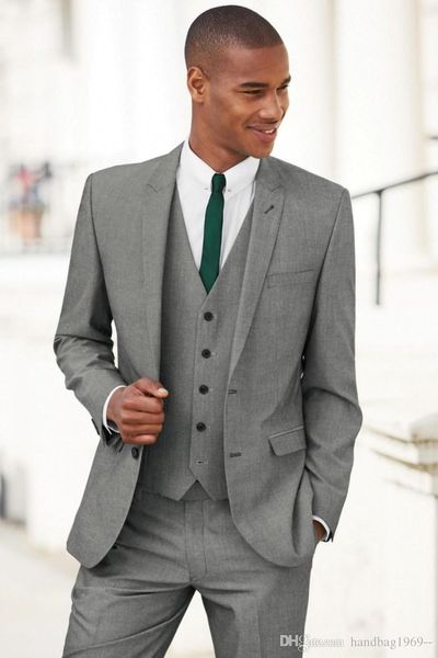 Tuxedos de marié gris à deux boutons à la mode, costumes de mariage pour hommes (veste + pantalon + gilet + cravate) D: 196