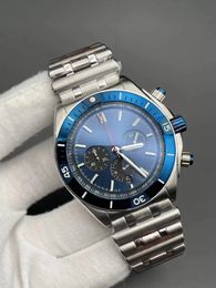 Reloj deportivo de cuarzo ultra delgado de moda AAA+Case de acero inoxidable de alta calidad con cronógrafo deportivo de bisel azul Movimiento multifuncional de zafiro vidrio