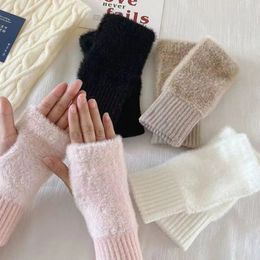 Modieuze winter touchscreen pluche warme handschoenen voor dames buiten warmte elastische bonthandschoenen met wol halve vingers en geen vingers 231027