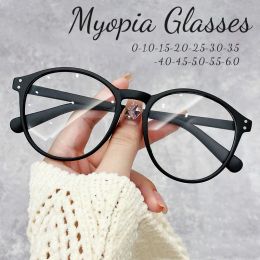 Lunets de myopie bleue à la mode à la mode Unisexe Cadre rond de luxe transparent des lunettes transparentes moins diopttres près des lunettes de vue