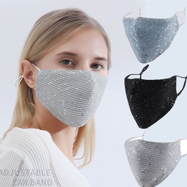 Masque en coton à paillettes colorées pour femmes à la mode Type d'oreille à trois couches lavable anti-brume WDPZ720