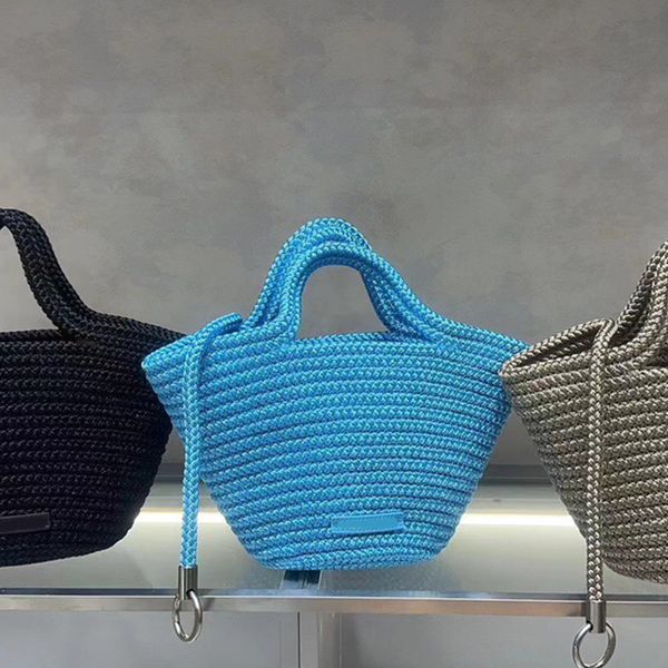 À la mode pour femmes IBIZA sac à légumes panier corde en nylon tissé petit sac à bandoulière sac à bandoulière sac à main tissé bandoulière amovible sac seau de grande capacité