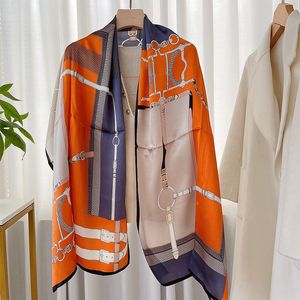 Écharpe longue en soie Orange pour femmes à la mode automne et hiver écharpe en soie classique crêpe Satin mûrier