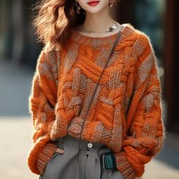 Pull orange grande taille pour femmes à la mode avec style classique et tricot épais automne/hiver vêtements d'extérieur hauts S-4XL 240202