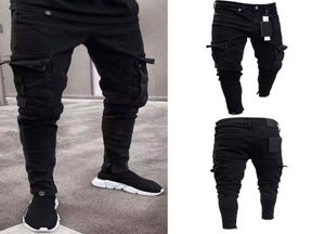 Fashionblack Jean Men Denim Skinny Biker Jeans détruit un pantalon de crayon de cargaison de poche Slim Fit Flayed plus taille S3XL3154627