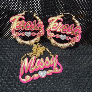 FashionBomb gepersonaliseerde naam lettertype bamboe hoepel oorbellen voor vrouwen meisjes acryl laser aangepaste naam piercing oorbellen Jewelr
