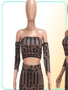 FashionDesigner Twopee -set Luxe geometrisch patroon bijgesneden top rokken sexy tweedelig jurken Street Style Dameskleding 2 7058109