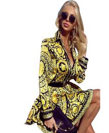 Fashionegant women Designer V Neck Vintage Blouses Robe Summer Loose Imprimé Shirts Long Manched Dames Party Street Clothing4834109