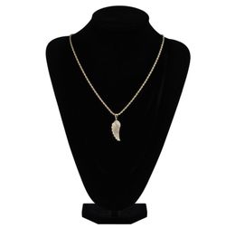 Fashiongold White Gold Iced Out CZ Zirconia Lovers Angel Wing Collier Hip Hop Feather Wing Rapper Jewelry Gifts Fo6904365