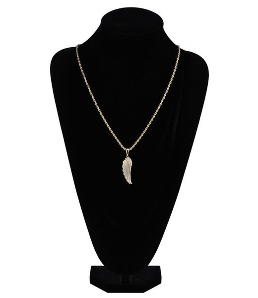 Fashiongold White Gold Iced Out CZ Zirconia Lovers Angel Wing Collier Hip Hop Feather Wing Rapper Bijoux de bijoux FO6249911