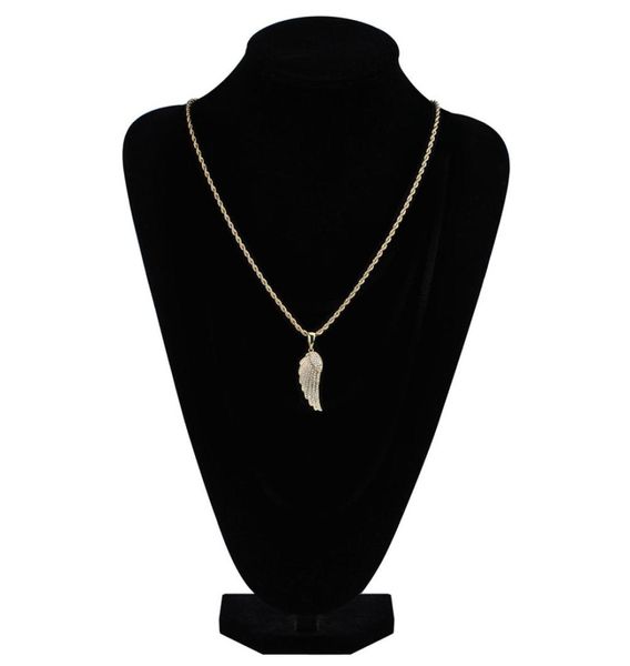 Fashiongold White Gold Iced Out CZ Zirconia Lovers Angel Wing Collier Hip Hop Feather Wing Rapper Jewelry Gifts FO7304553