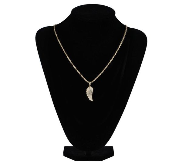 Fashiongold White Gold Iced Out CZ Zirconia Lovers Angel Wing Collier Hip Hop Feather Wing Rapper Jewelry Gifts FO2893435