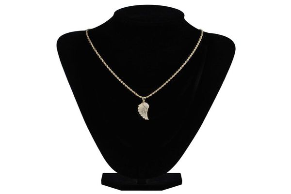 Fashiongold White Gold Iced Out CZ Zirconia Lovers Angel Wing Collier Hip Hop Feather Wing Rapper Bijoux de bijoux FO8794954