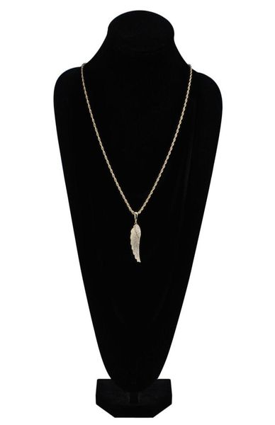 Fashiongold White Gold Iced Out CZ Zirconia Lovers Angel Wing Collier Hip Hop Feather Wing Rapper Bijoux de bijoux FO3209263