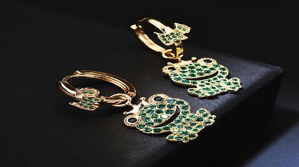 FashionGreen diamant grenouille boucles d'oreilles plaqué or 18 carats bijoux de mariage femmes mode boucles d'oreilles anneaux marque Designer Jewellery8592673