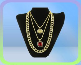 FashionHop collier bijoux nouveau rubis pendentif collier 3 pièces ensemble mode cubain lien chaîne bijoux Set7173424