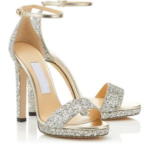 FashionLandon luxe brumeux sandales bride à la cheville pompes paillettes daim cuir talons hauts robe de soirée de mariage femmes Sexy chaussures de marche