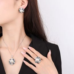 FashionNatural Shell Pearl Wedding Collar Ring Ring de arete Bridal para mujeres Conjuntos de joyería de diamantes de imitación