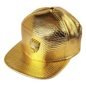 Fashionnew Luxury Mens Hip Hop Golden Rhinestone Lion Head Logo Baseball Caps Pu Leather Casual Unisexe Sun Hats Goldblack Snapba5186511