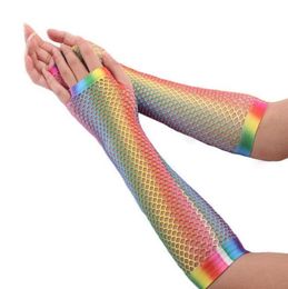 FashionRainbow Fishnet guantes sin dedos Sexy colorido brillante sirena guantes largos de medio dedo fiesta nupcial club nocturno Fishnet Gl5673169