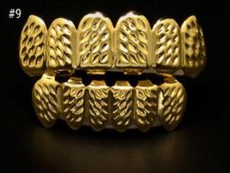 Fashionreal Shiny Real Gold Placting Top Bottom Bottom Grillz Bling mondtanden Caps Hip Hop Grills7126237