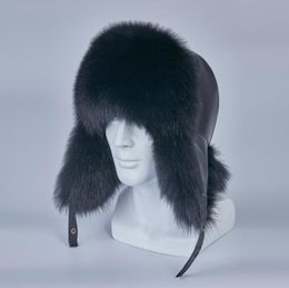 Fashionrussian Ushanka Hats of Real Raccoon Fur Trapper Hat Colliflap Men Real Sr en cuir authentique Russian Hiver Cap H2108592068