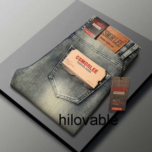 Fashions hilovable Europese lente nieuwe jeans nostalgische heren gele modder zware industrie slim fit rechte buis puur zwarte herenbroek