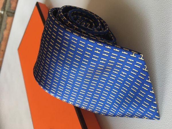 Moda para hombre Carta 100% Corbata de seda negro azul Aldult Jacquard Fiesta Boda Negocio Tejido Diseño de moda Hawaii Corbatas para el cuello caja