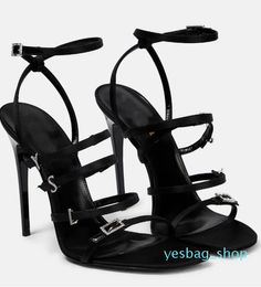 Fashionsummer Brand Jerry Sandals Chaussures Femmes Femme en satin ornée Crystal Strap High Heels Black Lady Sandalias Party Wedding