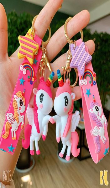 Porte-clés de dessin animé licorne poney, poupée mignonne, pendentif de sac d'école, anneau de voiture, cadeau 6484517