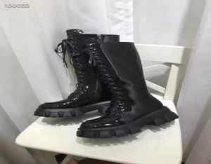 Fashionville 2019090404 Boots de la plate-forme haute de la dentelle en cuir authentique noir