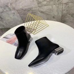 Fashionville 2019092402 40 noir en cuir authentique argent bas carré talon zippy bottes courtes1785052
