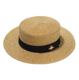 FashionWoven chapeau à larges bords or métal abeille mode large casquette de paille parent enfant visière plate tissé chapeau de paille 2840399
