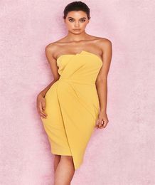 Fashionyellow ruched Summer Off épaule Bandage sans manches Robe asymétrique ourlet enveloppé de poitrine club club de fête