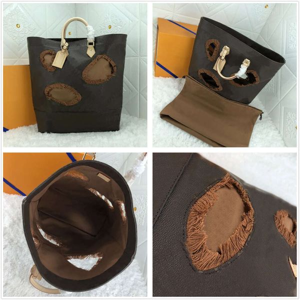 Fashoin Bolsos de diseño Bolsos de mano grandes Bolsas de compras Cuero genuino Flor vieja L Patrón de letras Tela para presbicia Paquete de alta capacidad Bolsas de hombro con orificios Totes