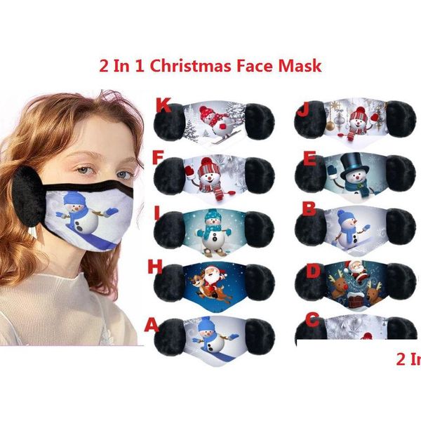 Rápido 2 en 1 Mascarilla de Navidad para niños Adt Er Felpa Oreja Protectora Gruesa Boca de invierno Boca-Muffle Earflap Drop Entrega Dhyym