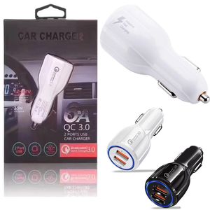 Chargeur adaptatif rapide QC 3.0 double ports USB 3.1A chargeurs de voiture chargeur de voiture automatique pour téléphones mobiles avec boîte de vente au détail