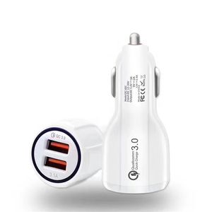 Snelle adaptieve snelle autolader QC 3.0 Dual USB -poorten 3.1A Auto Power Adapter Chargers voor iPhone 11 12 13 Pro Max Samsung LG met retailbox
