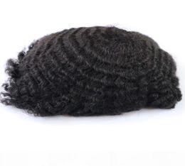 Tupé Afro rizado rápido para hombres negros, tupé barato, pieza de cabello remy, tupé completo de pu para hombres negros 9588136