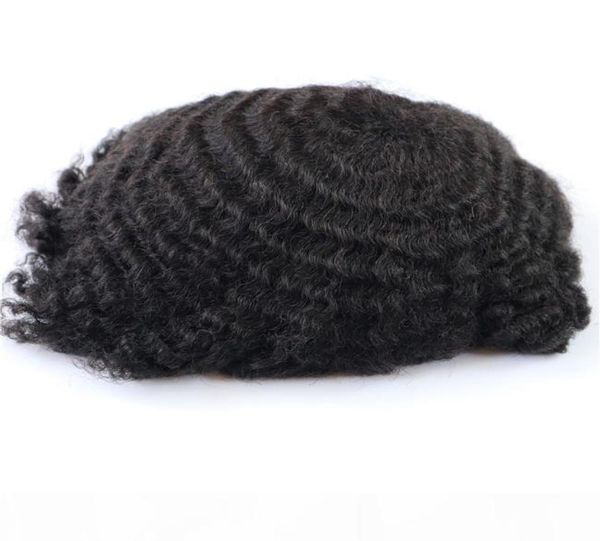 Toupet Afro curl rapide pour hommes noirs, postiche remy bon marché, postiche complet en pu pour hommes noirs 9588136