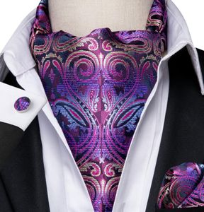 Fast Ascot Men039s classique violet Paisley cravate Vintage Ascot mouchoir boutons de manchette cravate ensemble pour hommes mariage Par2979635