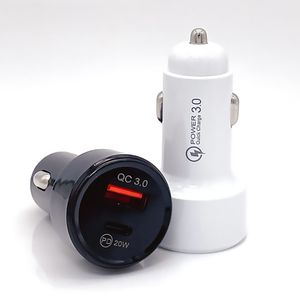 Chargeurs de voiture rapides PD20W type-c, adaptateur d'alimentation USB QC3.0 USB C, sécurité intelligente pour téléphone iPhone Samsung