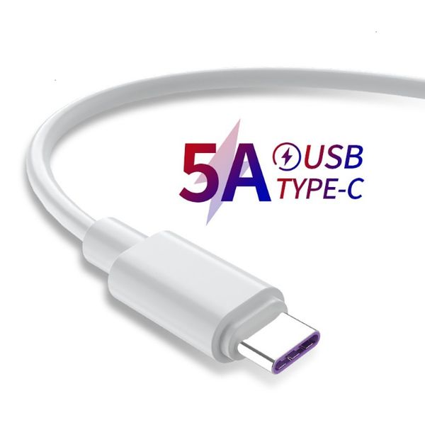 Cable de carga rápida 5A USB tipo C para Samsung S20 S9 S8 Xiaomi Huawei P30 Pro Cable de carga de teléfono móvil Cable blanco negro