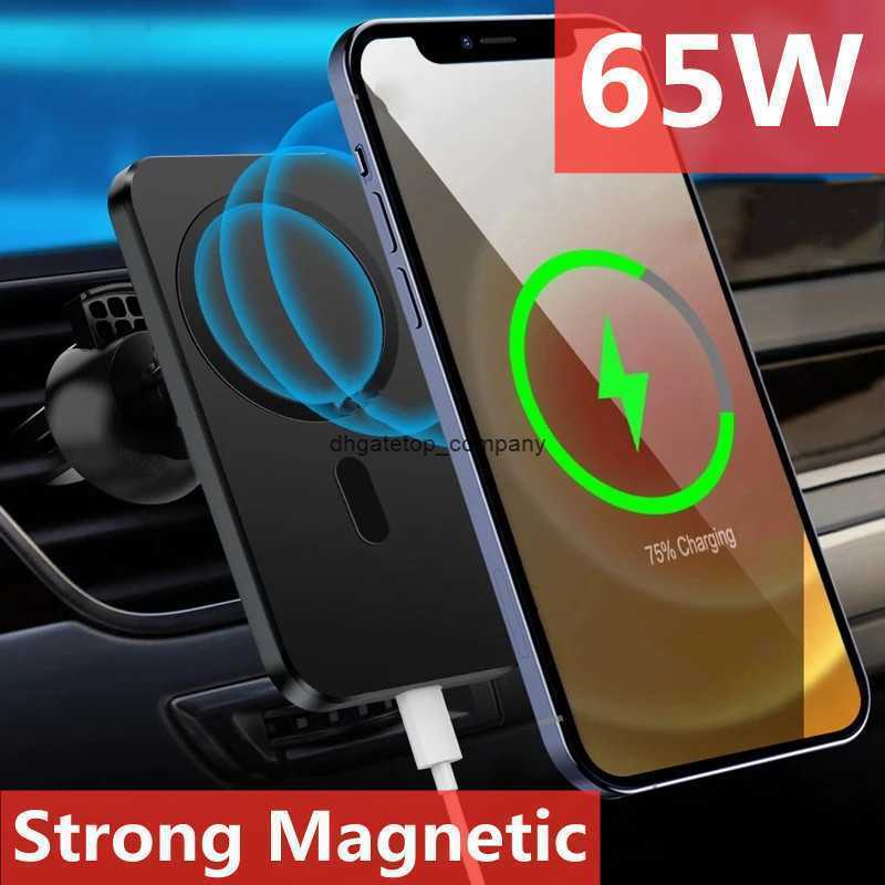 Szybkie ładowanie 65 W Magnetyczne bezprzewodowe ładowarki samochodowe stojak na wentylację wentylacyjnym Pochodnik telefonu QI Station ładujący dla iPhone'a 12 13 14 Pro Max Mini MacSafe