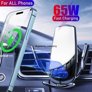 Snel opladen automatisch 65W Qi auto draadloze oplader voor iPhone 14 13 12 Samsung voor Huawei Xiaomi magnetische USB Infrared Sensor telefoonhouder Mount