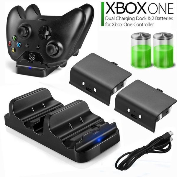 Cargador rápido para mando de XBOX ONE, base de carga para mando Dual + soporte de batería de 2 uds.