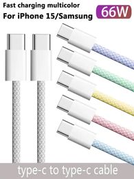 Cable de carga rápida 66W 3A USB tipo C a tipo C Línea de datos para iPhone 15 Xiaomi Poco Cable de carga rápida 1m 1,5m 2m Cable de carga de datos de nailon Cable 20V