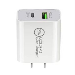 Reisadapter Wandlader 20W PD 3.0 USB C NAAR C Snelle stekkeradapterkabel voor Iphone Samsung Huawei Xiaomi US EU-stekker Witte kleur 100 stks / doos